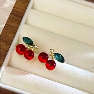 Cherry Red and Green Earrings